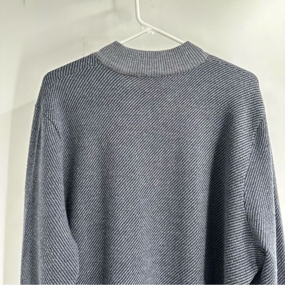 J McGlaughlin Size XL 100% Merino Wool Gray 1/4 Zip Ribbed Pullover Sweater. - Picture 6 of 9